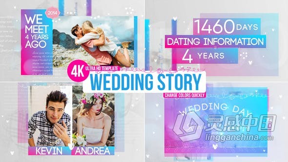 4K分辨率现代时尚浪漫婚礼相册视频片头订婚酒席邀请介绍动画AE模板AE工程文件 Wedding Story  灵感中国网 www.lingganchina.com