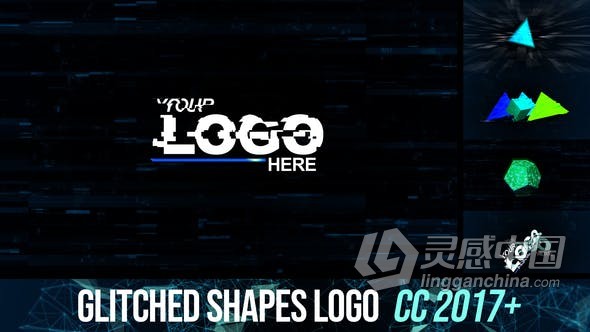 4K分辨率毛刺闪动3D形状元素RGB分割分形故障LOGO片头动画 AE模板 AE工程文件 Glitched shapes logo intro  灵感中国网 www.lingganchina.com