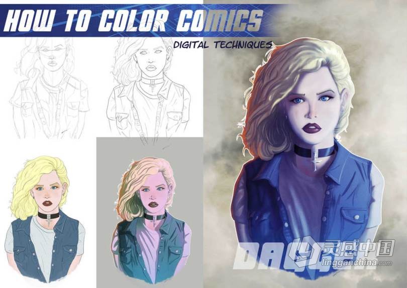 漫画数字绘画着色上色技术训练视频教程 How To Color Comics – Digital Techniques  灵感中国网 www.lingganchina.com