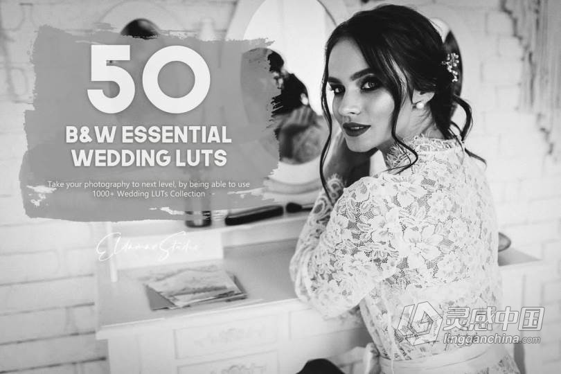 50组电影胶片黑白人像必备婚礼人像LUT预设 50 Black &amp; White Essential LUTs Pack  灵感中国网 www.lingganchina.com