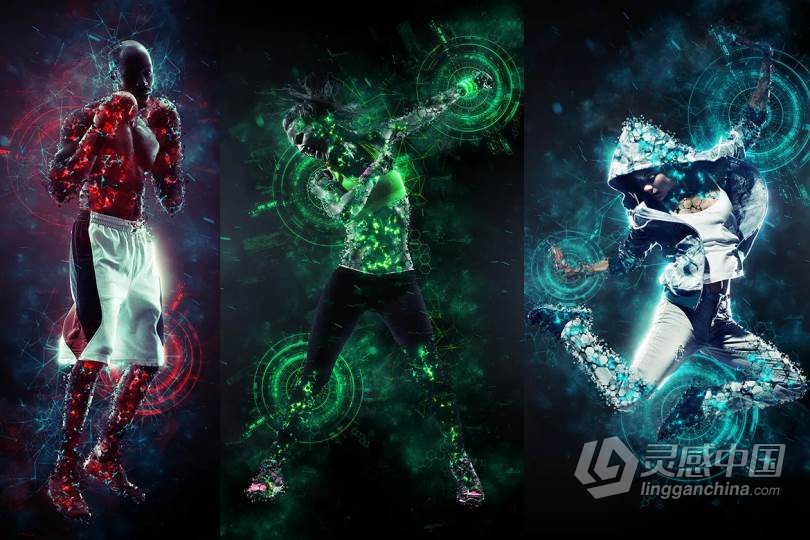 PS人物碎片化特效动作 Sci-Fi Photoshop Action 附视频教程  灵感中国网 www.lingganchina.com