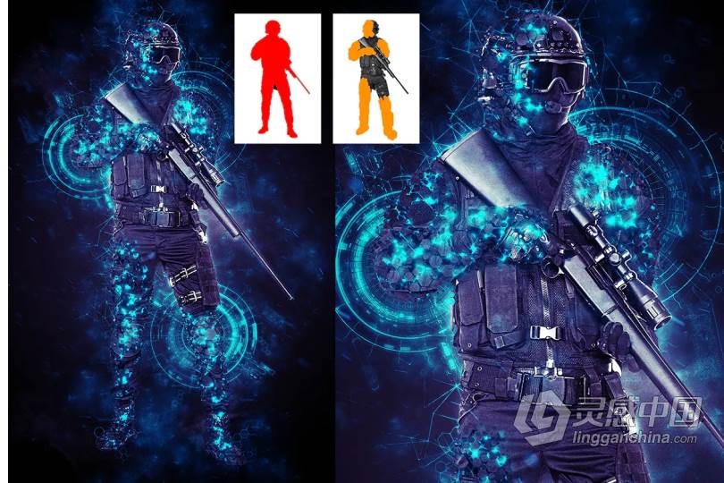 PS人物碎片化特效动作 Sci-Fi Photoshop Action 附视频教程  灵感中国网 www.lingganchina.com