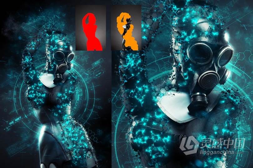 PS人物碎片化特效动作 Sci-Fi Photoshop Action 附视频教程  灵感中国网 www.lingganchina.com