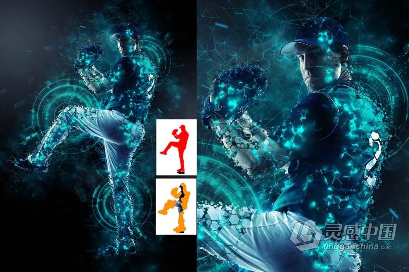 PS人物碎片化特效动作 Sci-Fi Photoshop Action 附视频教程  灵感中国网 www.lingganchina.com