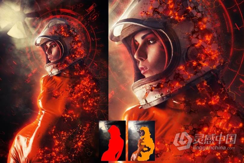 PS人物碎片化特效动作 Sci-Fi Photoshop Action 附视频教程  灵感中国网 www.lingganchina.com