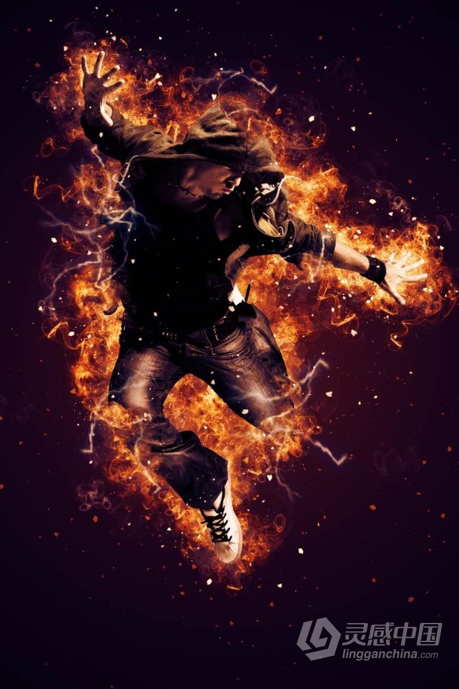 超酷逼真火焰爆炸特效PS动作 Fire Explosion Photoshop Action 附视频教程  灵感中国网 www.lingganchina.com