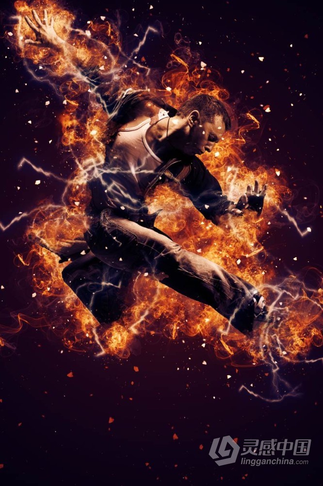 超酷逼真火焰爆炸特效PS动作 Fire Explosion Photoshop Action 附视频教程  灵感中国网 www.lingganchina.com
