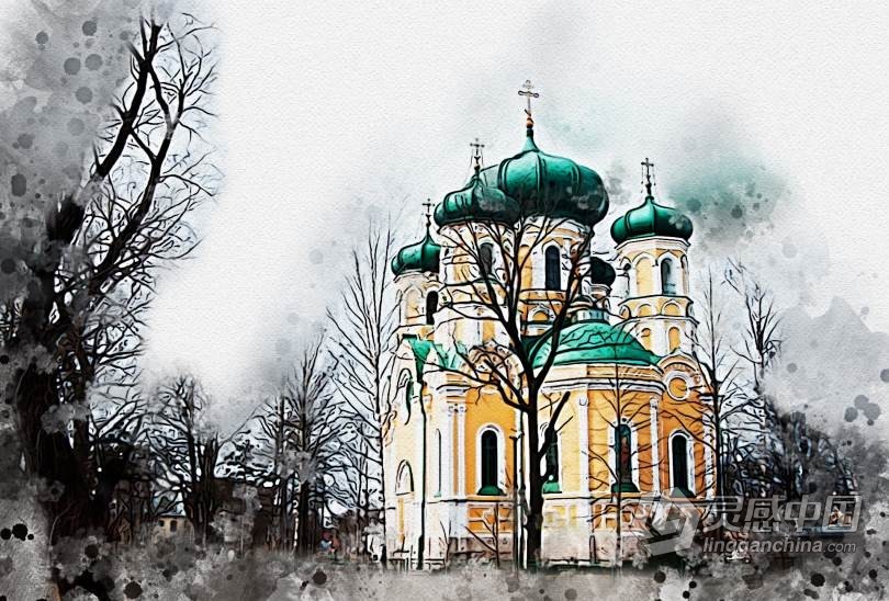 水彩素描绘画PS扩展插件 Aura Watercolor Sketch Photoshop Plugin 附视频教程  灵感中国网 www.lingganchina.com
