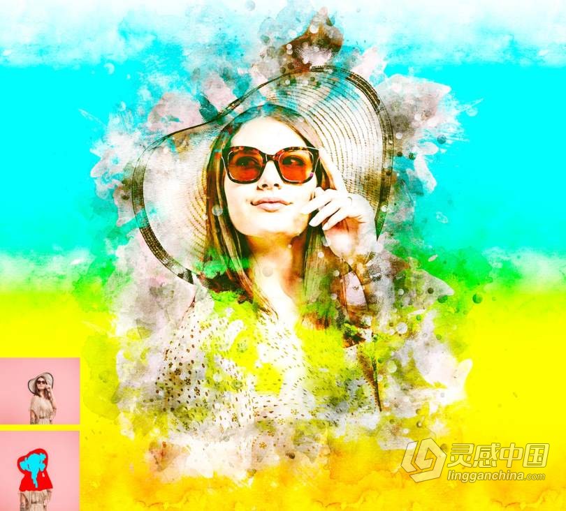 真实水彩画绘画Photoshop动作 Real Painting Photoshop Action 附视频教程  灵感中国网 www.lingganchina.com
