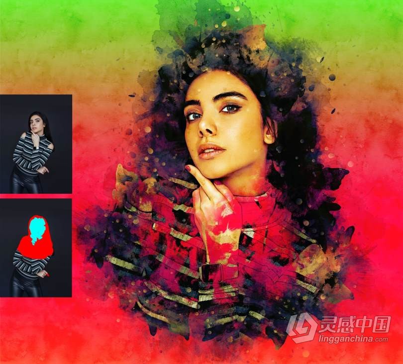 真实水彩画绘画Photoshop动作 Real Painting Photoshop Action 附视频教程  灵感中国网 www.lingganchina.com