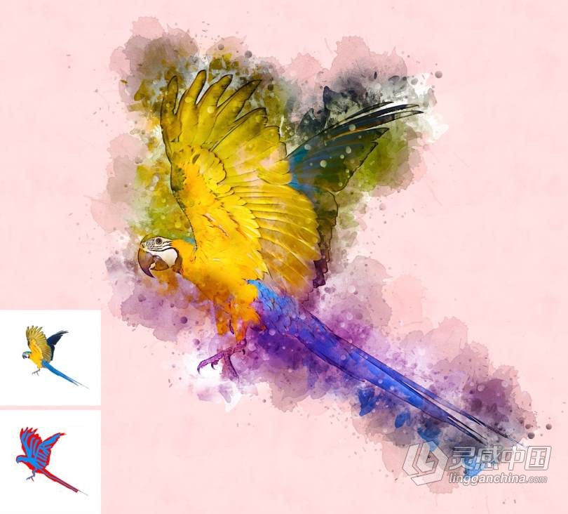 真实水彩画绘画Photoshop动作 Real Painting Photoshop Action 附视频教程  灵感中国网 www.lingganchina.com