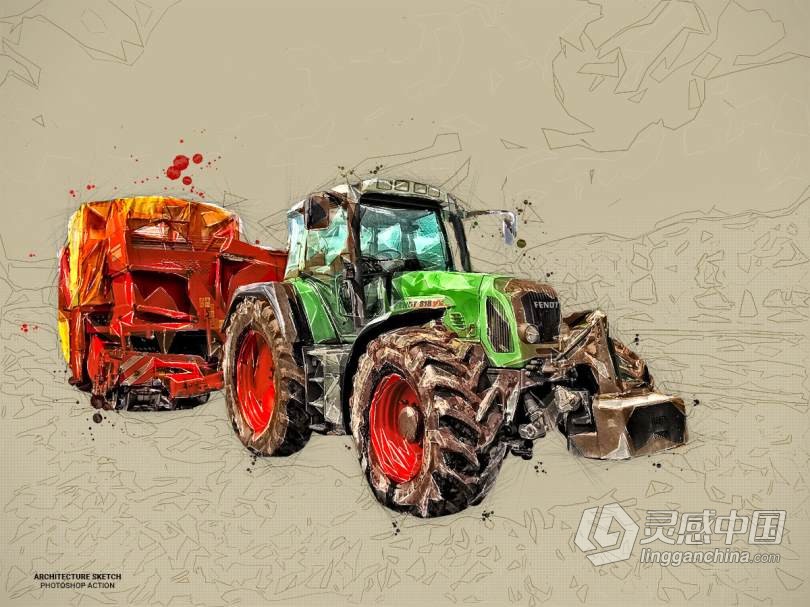 建筑素描绘画Photoshop动作 Architecture Sketch Photoshop Action 附视频教程  灵感中国网 www.lingganchina.com