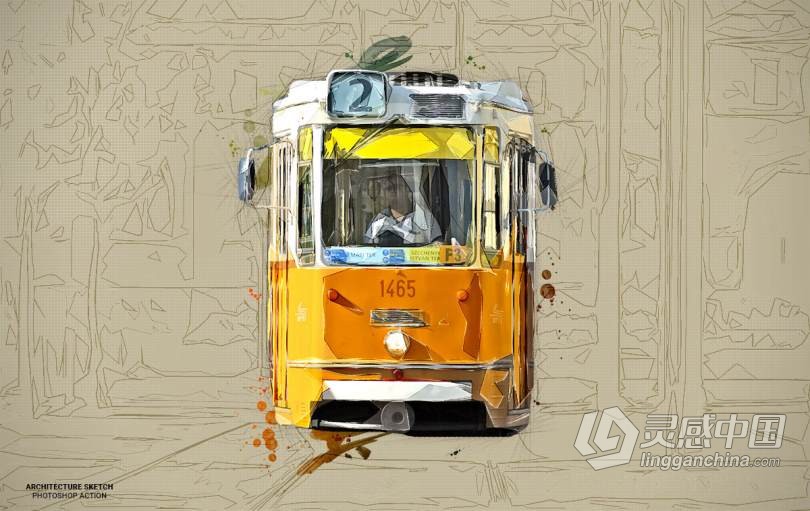 建筑素描绘画Photoshop动作 Architecture Sketch Photoshop Action 附视频教程  灵感中国网 www.lingganchina.com