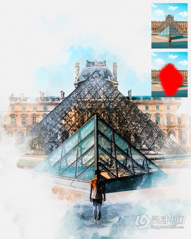建筑水彩绘画Photoshop动作 Architecture Watercolor Photoshop Action  灵感中国网 www.lingganchina.com