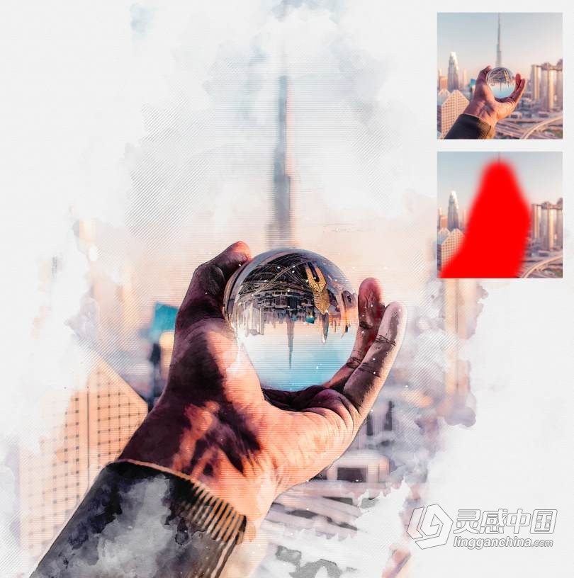 建筑水彩绘画Photoshop动作 Architecture Watercolor Photoshop Action  灵感中国网 www.lingganchina.com
