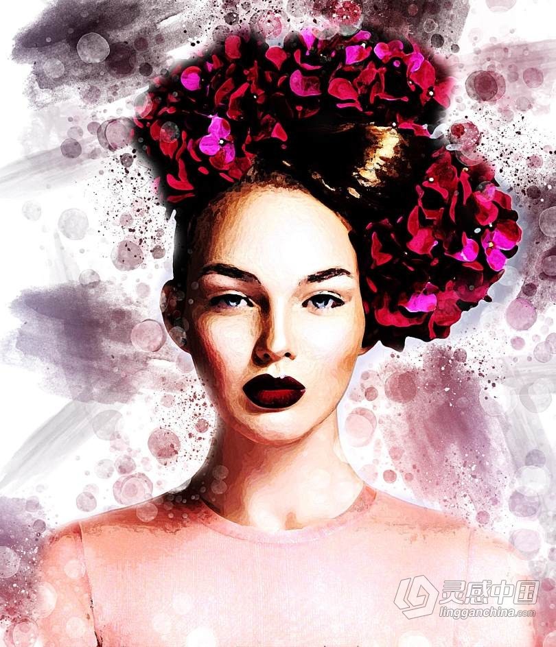 抽象混合水彩Photoshop动作 Abstract Mixed Watercolor Photoshop Action  灵感中国网 www.lingganchina.com