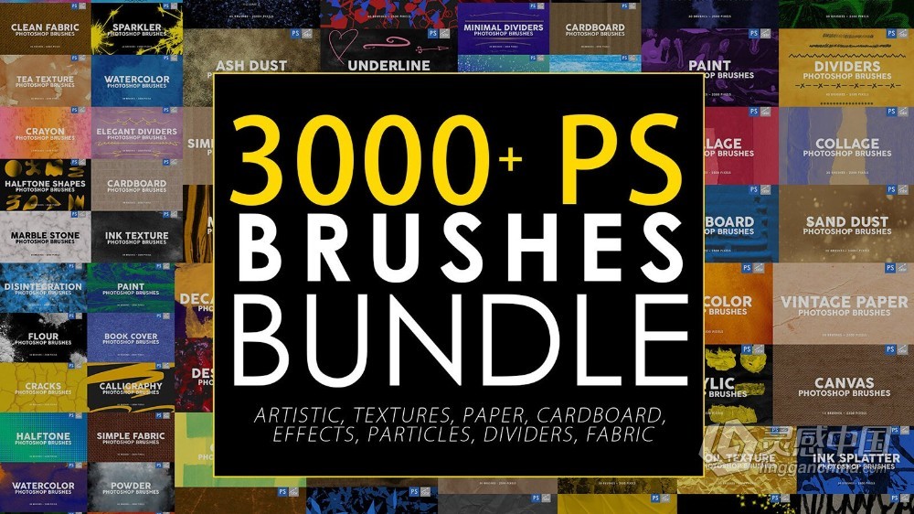 3000组超豪华自定义实用PS笔刷合集 3000 Photoshop Stamp Brushes Bundle  灵感中国网 www.lingganchina.com