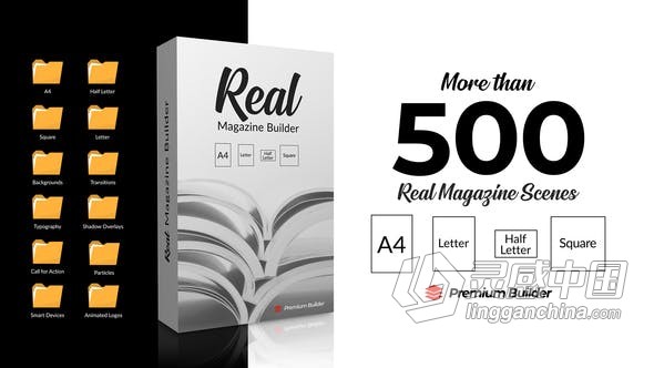 制作书籍小册子报纸期刊时尚杂志翻页动画 AE模板 AE工程文件 Real Magazine Builder for Element 3D  灵感中国网 www.lingganchina.com