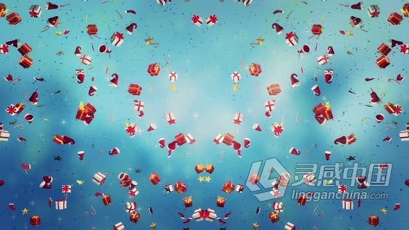 4K分辨率视频素材圣诞节装饰元素粒子棒棒糖果礼物五彩纸屑雪花动画视频素材 LED大屏幕动态背景素材 Christmas Elements Falling  灵感中国网 www.lingganchina.com
