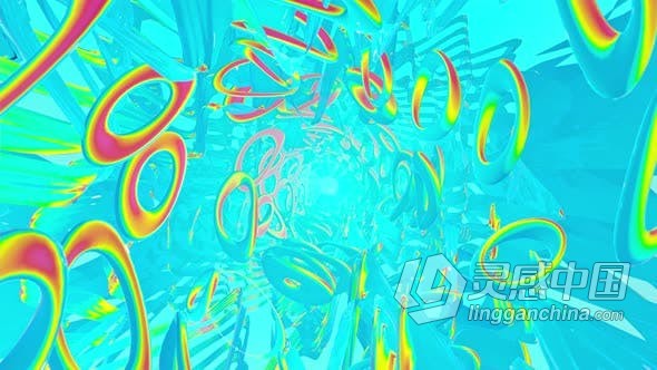 4K抽象艺术全息几何作品卡通颜色虹彩动态LED背景视频VJ素材 Abstract Art Holographic Geometric In Wave 4K  灵感中国网 www.lingganchina.com