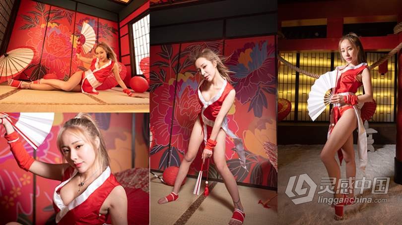93张RAW原片室内日式COS美女Cosplay不知火舞写真摄影尼康NEF修图RAW原片素材  灵感中国网 www.lingganchina.com