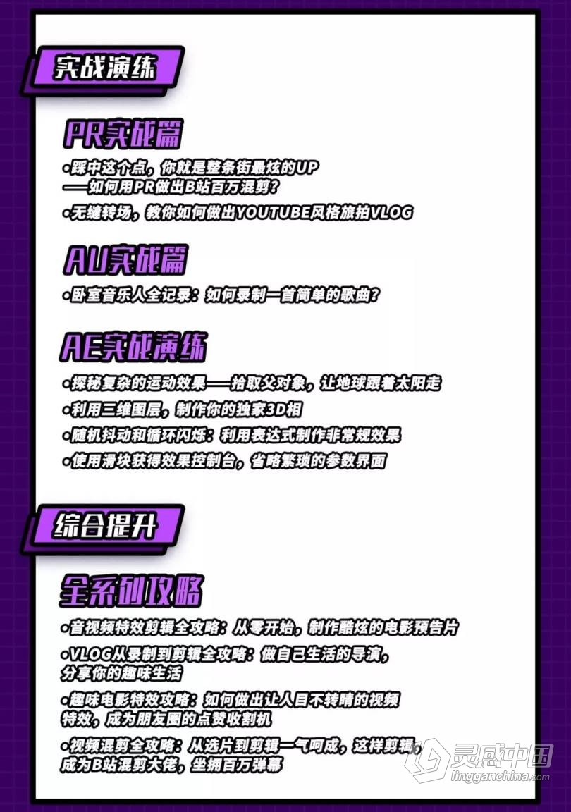 Premiere剪辑进阶PR+AE+AU综合深化视频创作系统训练中文视频教程  灵感中国网 www.lingganchina.com