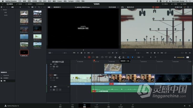 达芬奇教程 达芬奇DaVinci Resolve 16剪辑入门中文视频教程  灵感中国网 www.lingganchina.com