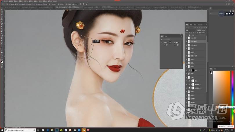 PS教程 麦子摄影后期商业人像PS古风工笔画修图调色中文教程  灵感中国网 www.lingganchina.com