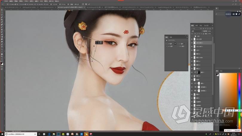 PS教程 麦子摄影后期商业人像PS古风工笔画修图调色中文教程  灵感中国社区 www.lingganchina.com