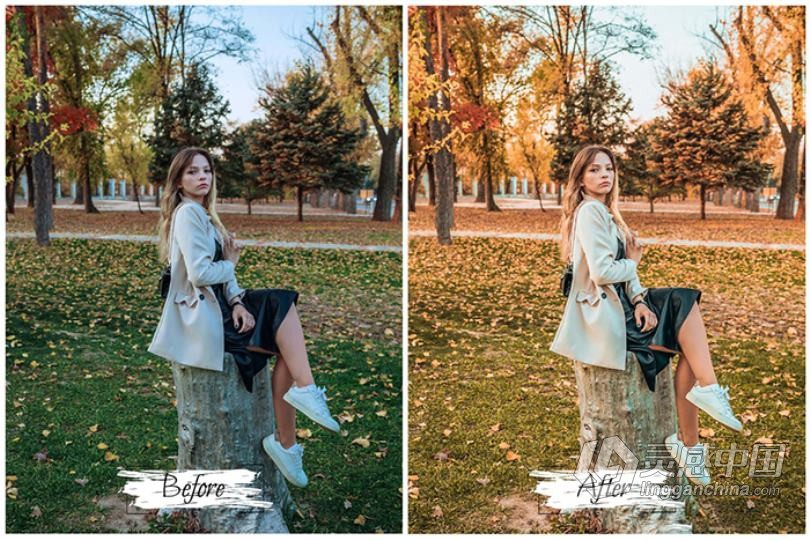 秋季落日暖色调人像ACR预设/视频调色LUT预设 Sunset Ps Action, ACR, LUT Filter  灵感中国网 www.lingganchina.com