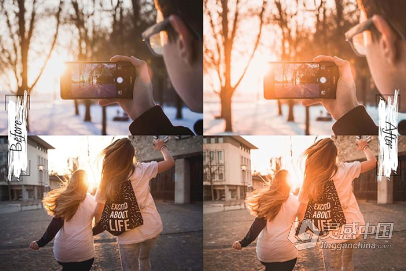 秋季落日暖色调人像ACR预设/视频调色LUT预设 Sunset Ps Action, ACR, LUT Filter  灵感中国网 www.lingganchina.com