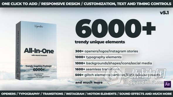 AE脚本 PR模板 6000+ All-In-One Motion Trendy Graphics v5.1视频设计素材元素  灵感中国网 www.lingganchina.com