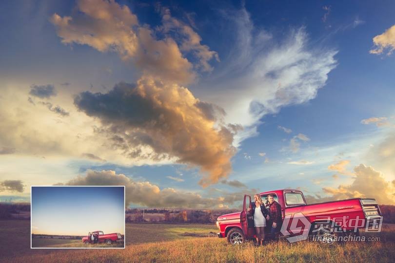 一键换天空-婚纱大片替PS动作+教程 EPIC Skies Cloud Overlays Action  灵感中国网 www.lingganchina.com