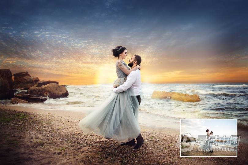 一键换天空-婚纱大片替PS动作+教程 EPIC Skies Cloud Overlays Action  灵感中国网 www.lingganchina.com