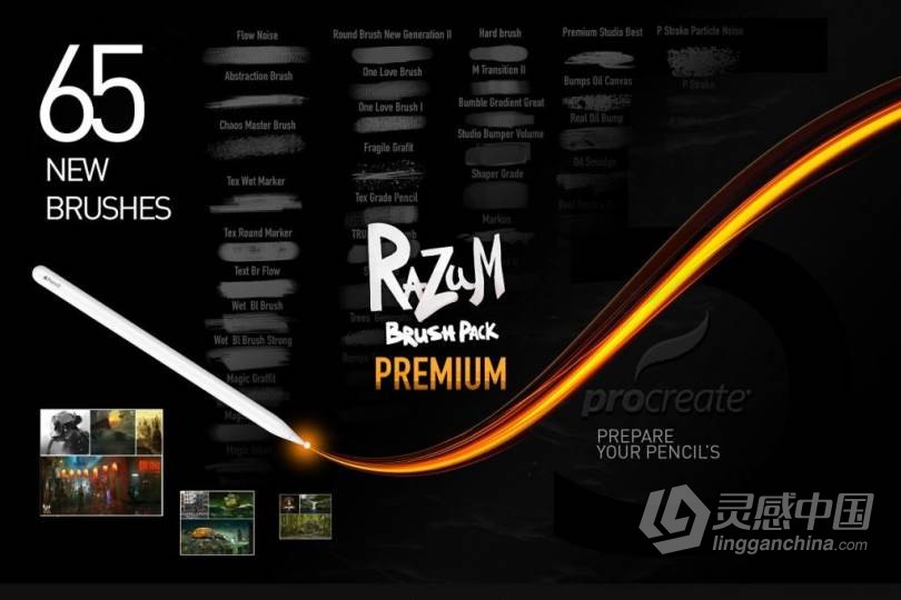 RAZUM INC 65支最新Procreate笔刷套装 支持Procreate 5  灵感中国网 www.lingganchina.com