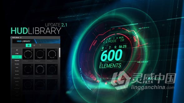 AE模板脚本 HUD Library超过600个元素高科技全息UI模块化图形动画 AE工程 AE文件  灵感中国网 www.lingganchina.com