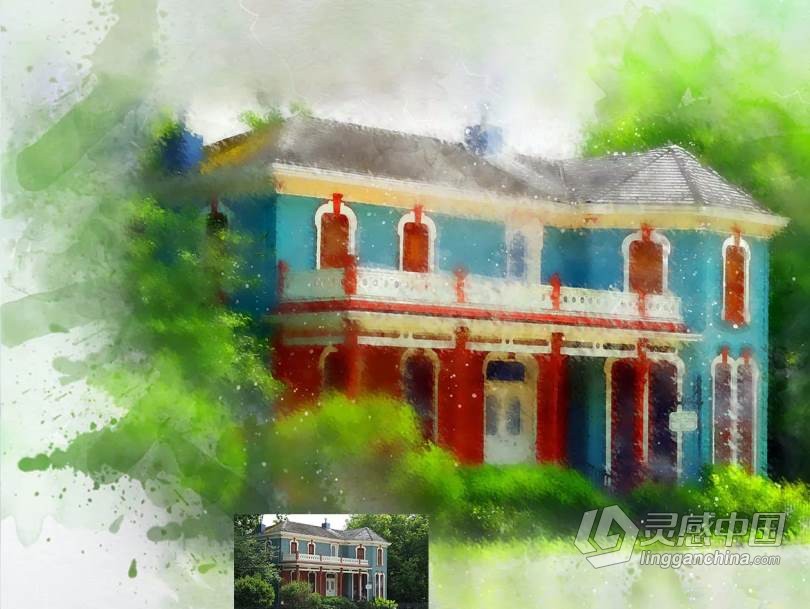 水彩画中文版PS动作 Water Color Painting Photoshop Action  灵感中国网 www.lingganchina.com