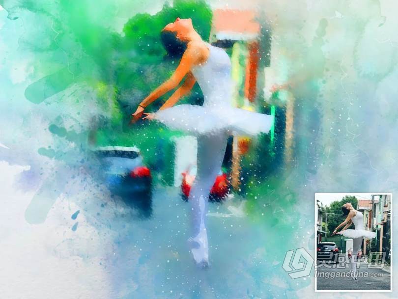 水彩画中文版PS动作 Water Color Painting Photoshop Action  灵感中国网 www.lingganchina.com