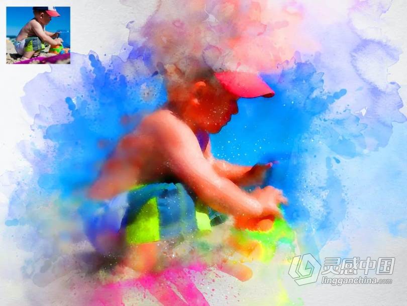 水彩画中文版PS动作 Water Color Painting Photoshop Action  灵感中国网 www.lingganchina.com