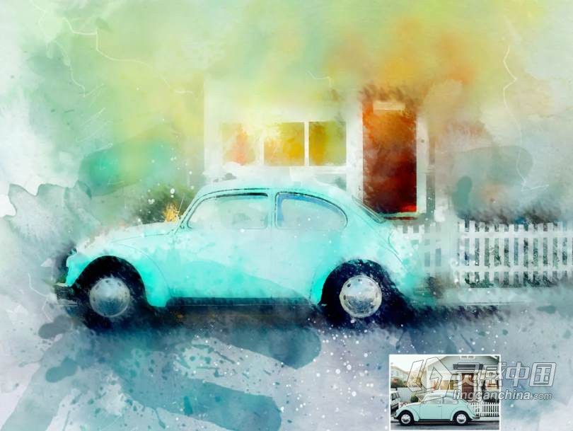 水彩画中文版PS动作 Water Color Painting Photoshop Action  灵感中国网 www.lingganchina.com