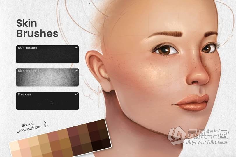 终极人像绘画套装Procreate画笔Ultimate Procreate Portrait Bundle (包含面部五官皮肤纹理头发画笔)附教程  灵感中国网 www.lingganchina.com