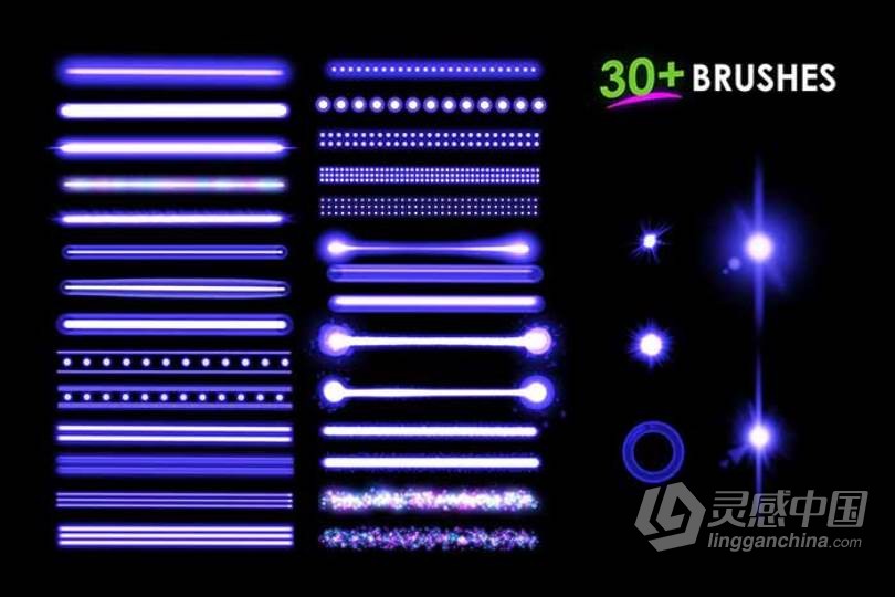 30多个Procreate霓虹笔刷Procreate Neon Brushes画笔下载  灵感中国网 www.lingganchina.com
