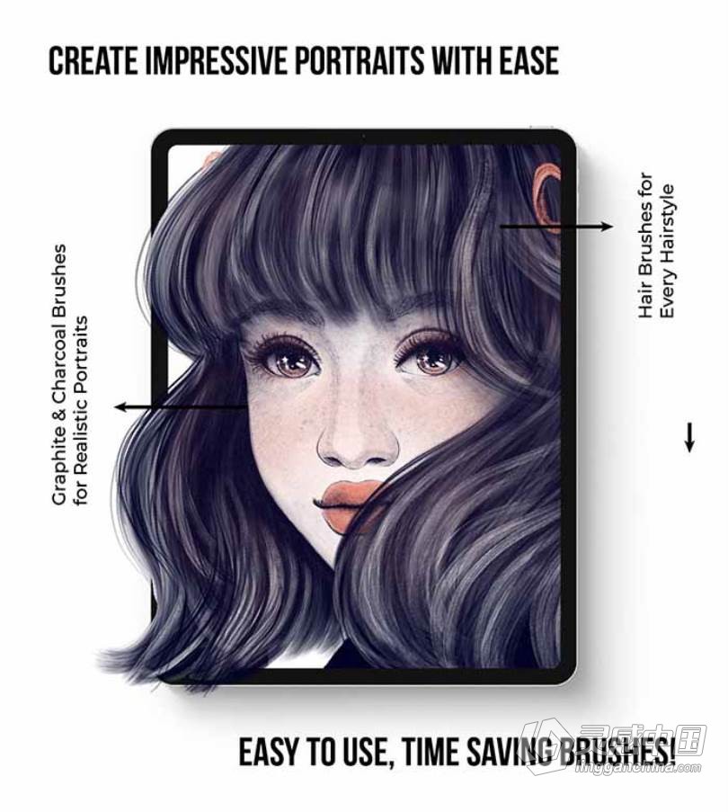 Procreate笔刷-完美人像Procreate画笔真实肖像的石墨和炭笔刷下载  灵感中国网 www.lingganchina.com