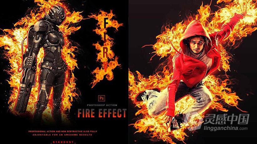 超酷火焰战争海报特效ps动作下载 Firy - Photoshop Action  灵感中国网 www.lingganchina.com