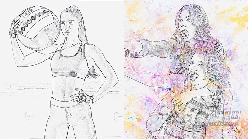 水彩素描写实铅笔画PS动作 Watercolor Sketch Photoshop Action  灵感中国网 www.lingganchina.com