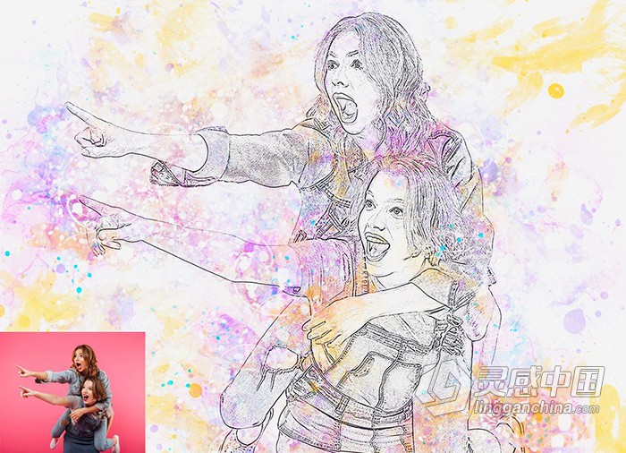 水彩素描写实铅笔画PS动作 Watercolor Sketch Photoshop Action  灵感中国网 www.lingganchina.com