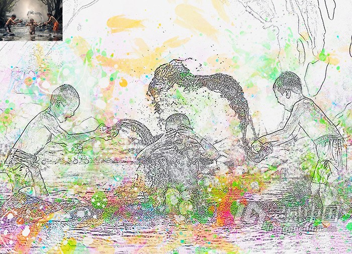 水彩素描写实铅笔画PS动作 Watercolor Sketch Photoshop Action  灵感中国网 www.lingganchina.com