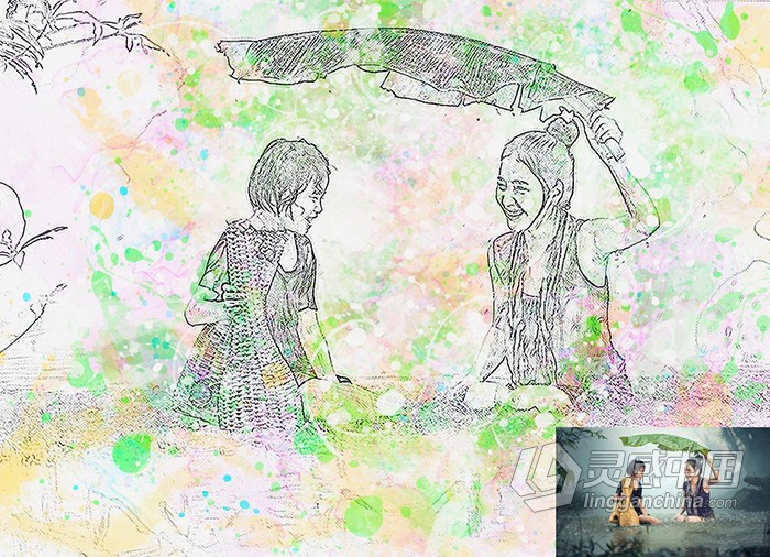 水彩素描写实铅笔画PS动作 Watercolor Sketch Photoshop Action  灵感中国网 www.lingganchina.com