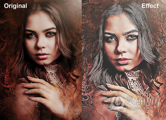 硬质油画艺术Photoshop动作 Hard Oil Painting Photoshop Action  灵感中国网 www.lingganchina.com