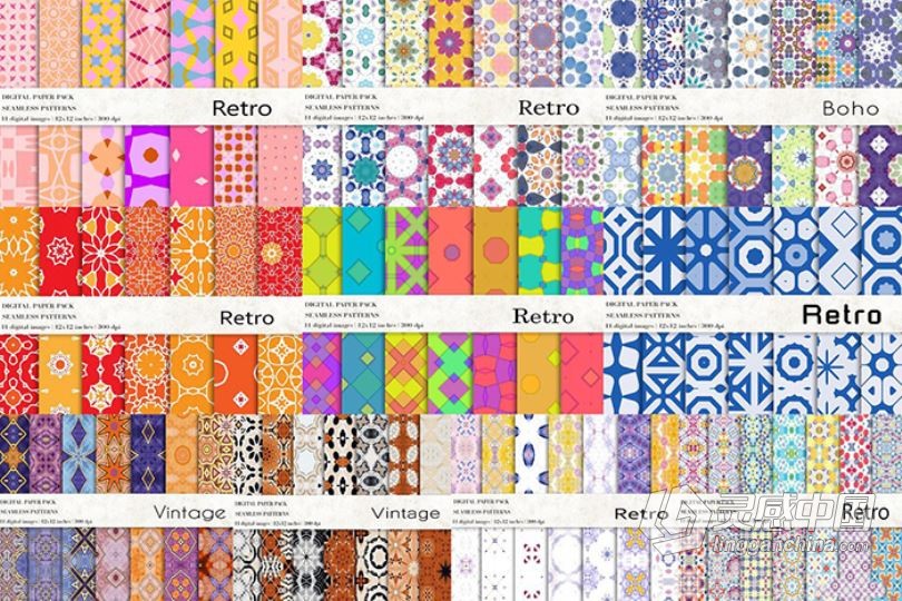 266个复古无缝图案元素背景素材合集 Vintage Retro Patterns Bundle  灵感中国网 www.lingganchina.com